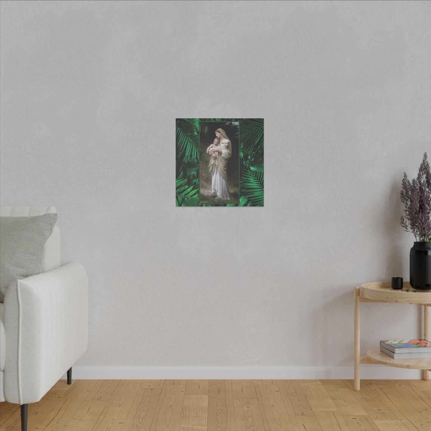 "Tropical Rainforest Innocence" Religious Canvas Artwork - Stretched Canvas Print / Virgin Mary & Jesus