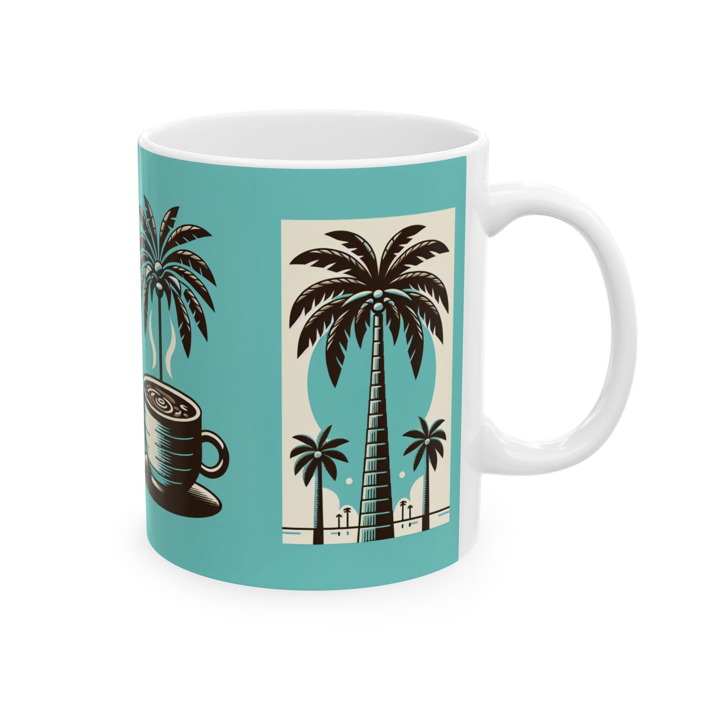 Ceramic White Mug - 11oz & 15oz, Palms and Coffee