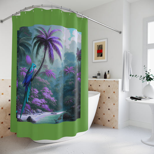 Tropical Shower Curtain - Rainforest Bathroom Decor / Sleeping Beauty Parrot Fantasy, Green