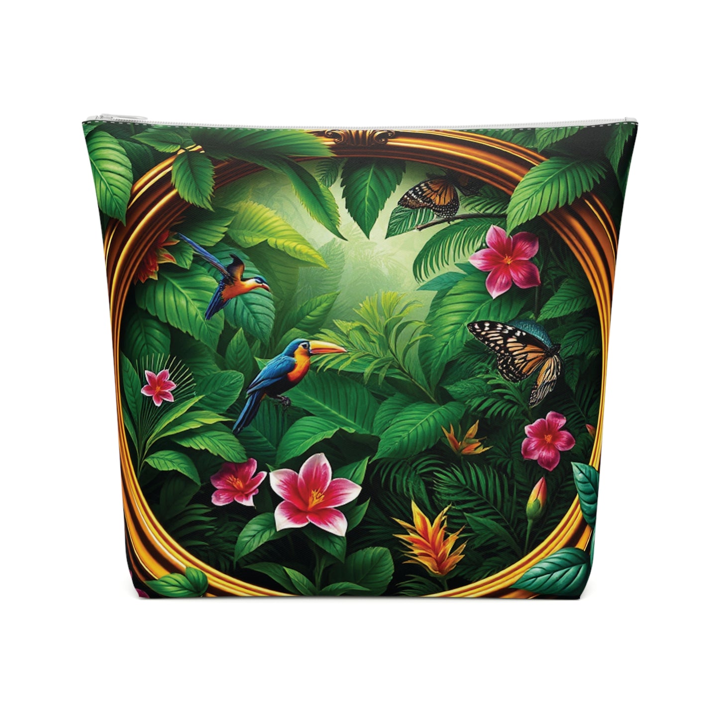 Tropical Cotton Cosmetic Bag - Makeup Pouch, 5 Sizes / Framed Rainforest
