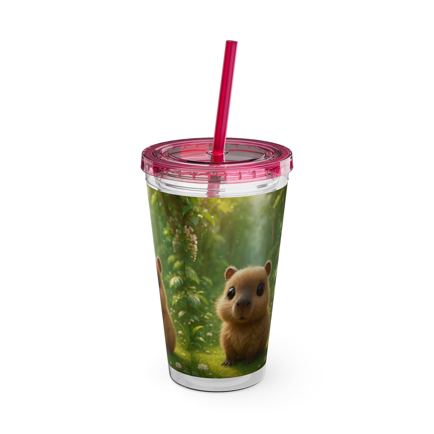 Tropical Tumbler with Straw | 16oz Colorful Travel Cup / Baby Cabybara