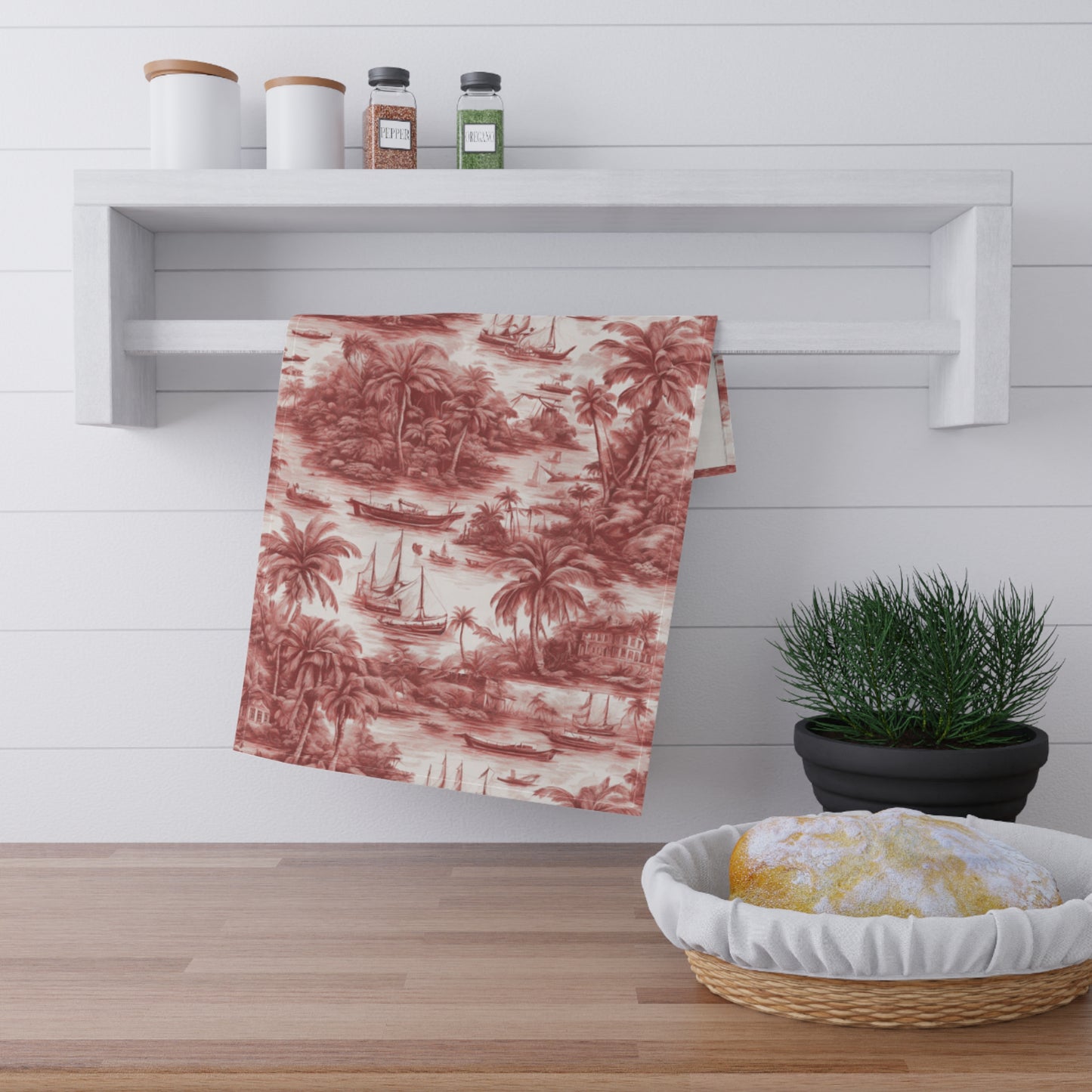 Tea Towels (cotton, poly), Tropical Toile, Russet