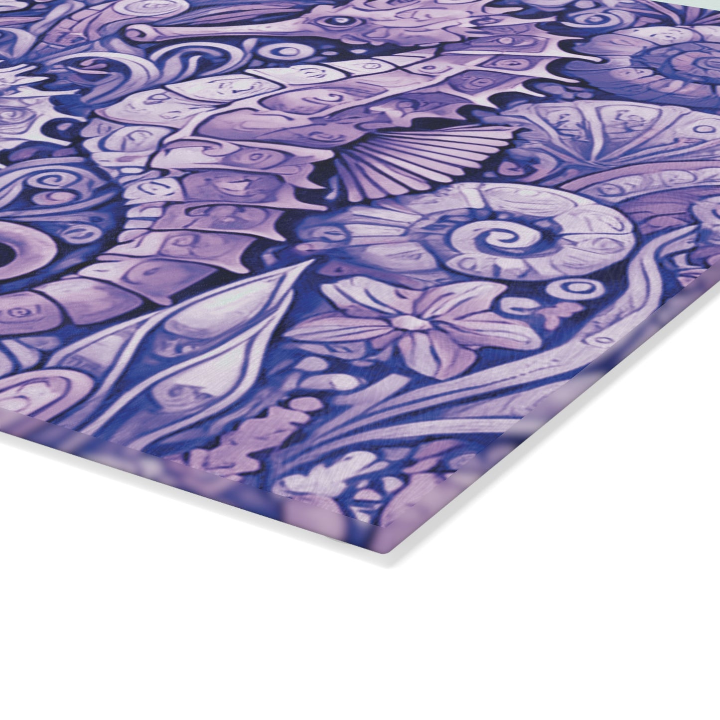 Glass Cutting Board, 2 sizes - Seahorses Amethyst