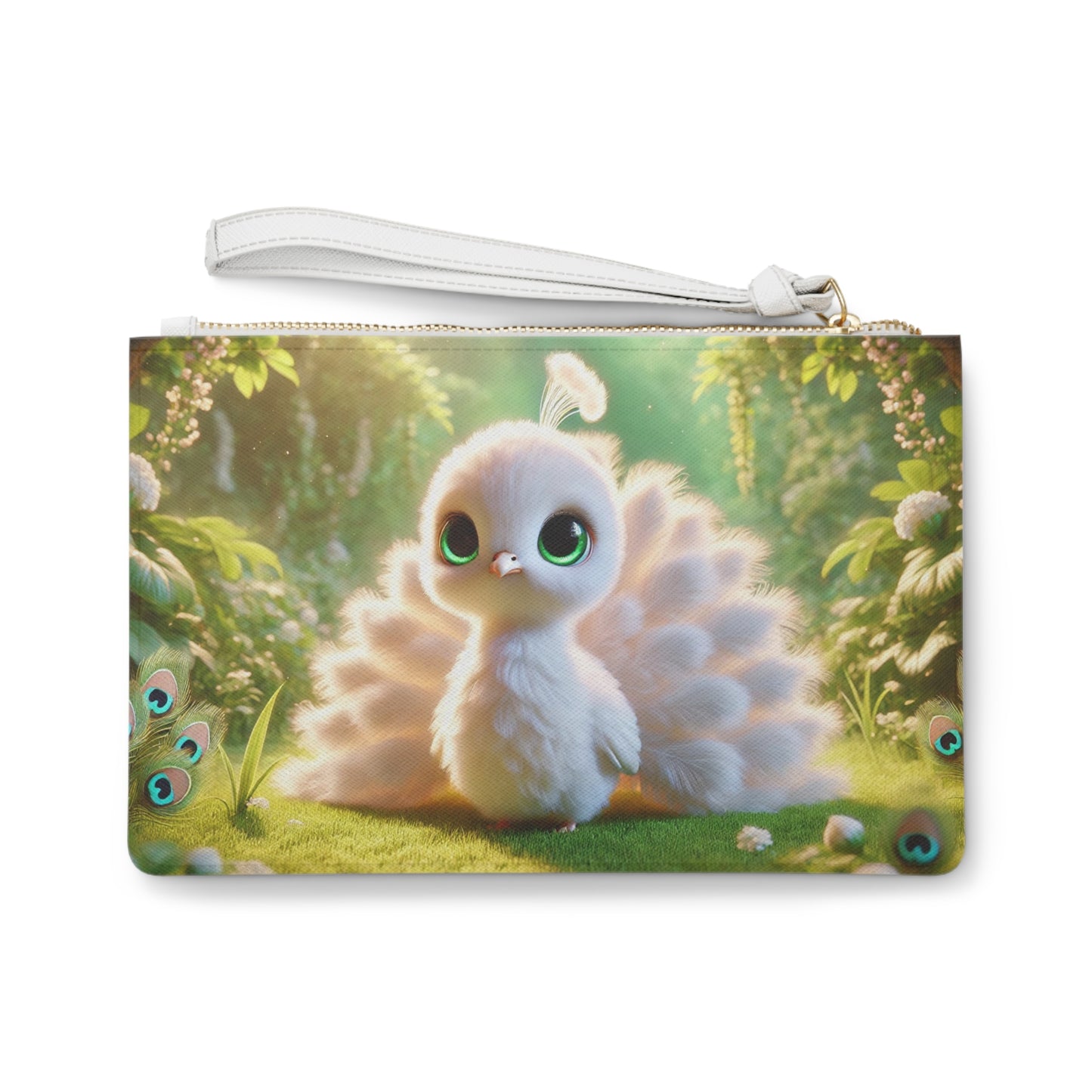 Tropical Faux Leather Clutch Bag - Perfect for Beach Adventures & Summer Vacations / Baby White Peacock