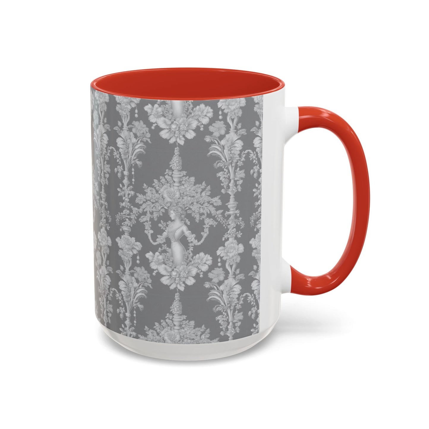 Accent Coffee Mug (11, 15oz), Pearl Lady Toile/Slate Repeat, Various Colors