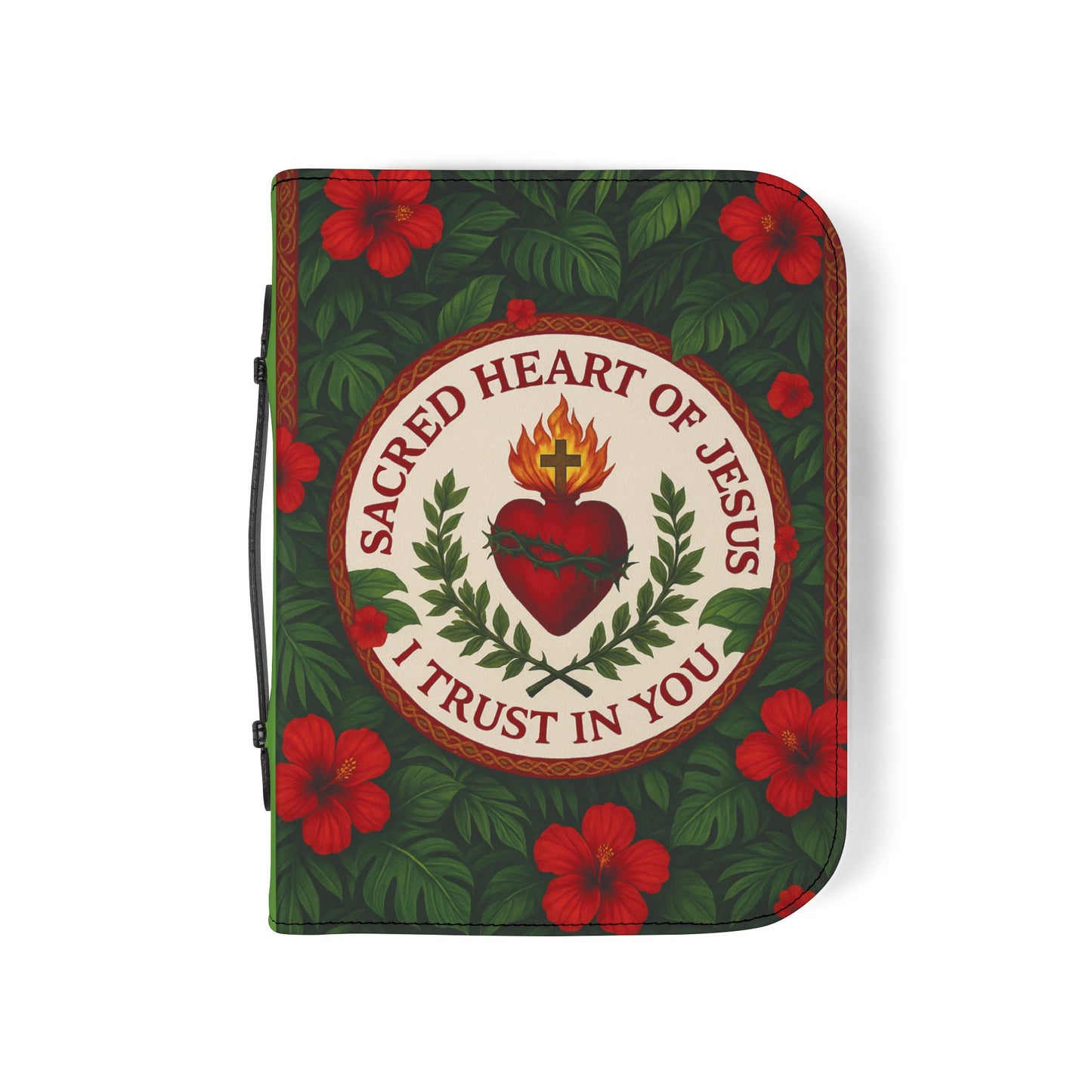 Tropical Bible Cover, Sacred Heart of Jesus Green / Floral Bible Protector, Church Accessories