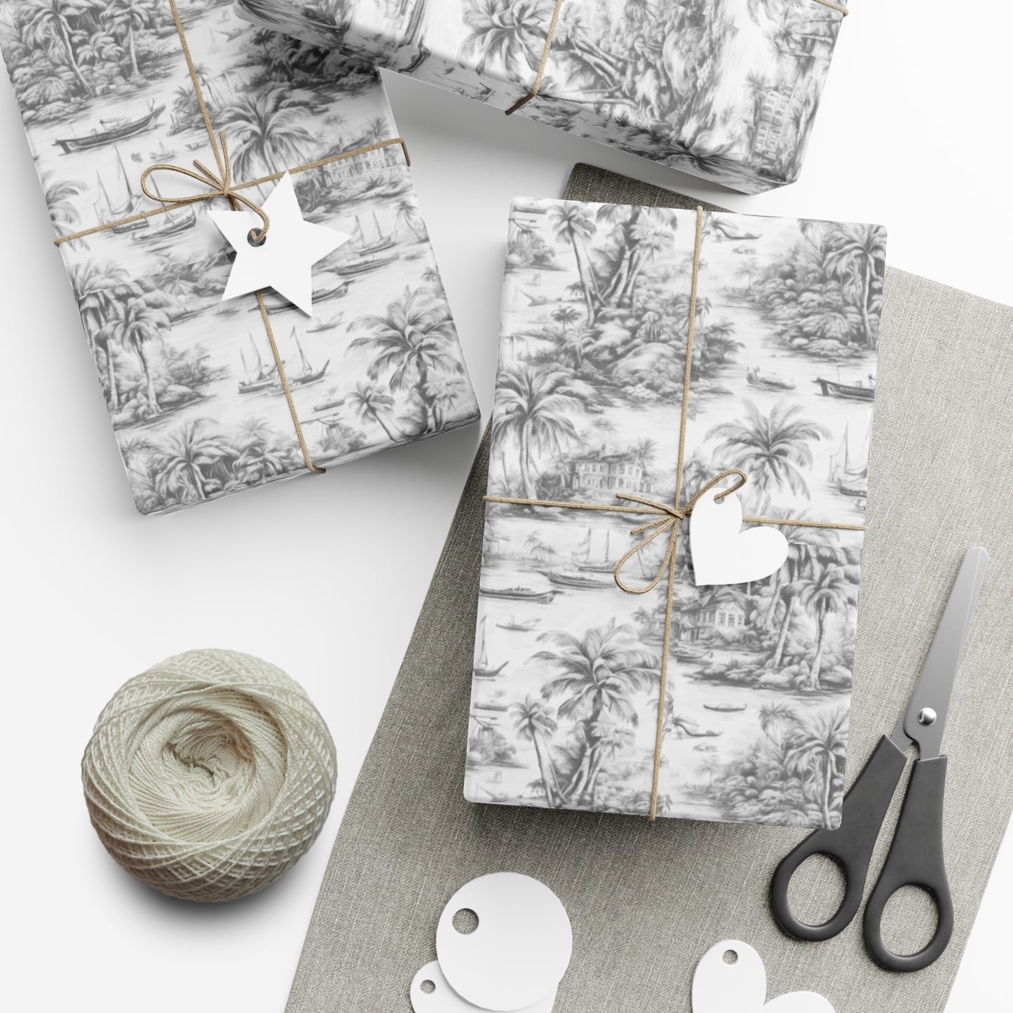 Gift Wrap Papers, Tropical Toile #1, Soft Black, 3 Sizes