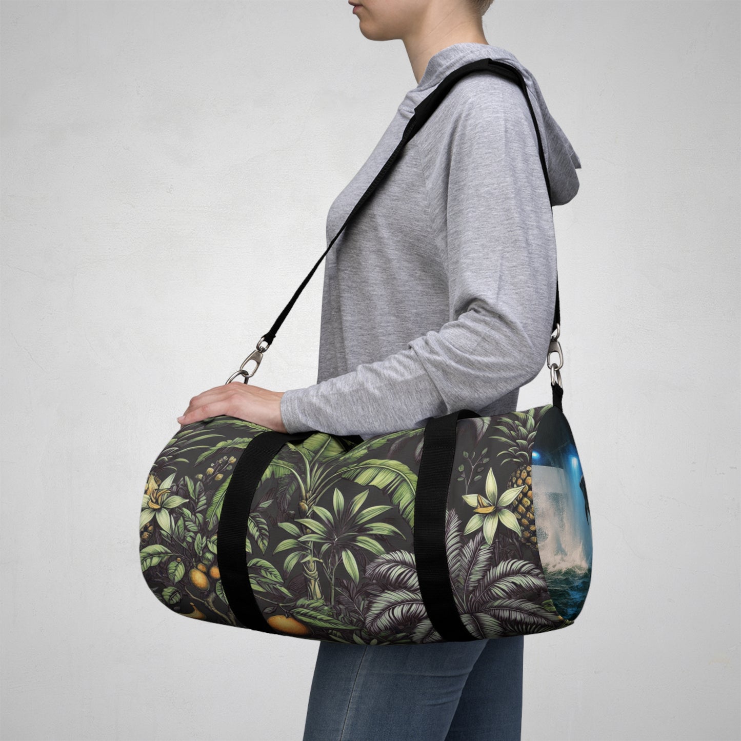 Tropical Duffel Bag - Perfect for Travel and Gym / Tropical Fruit, Black