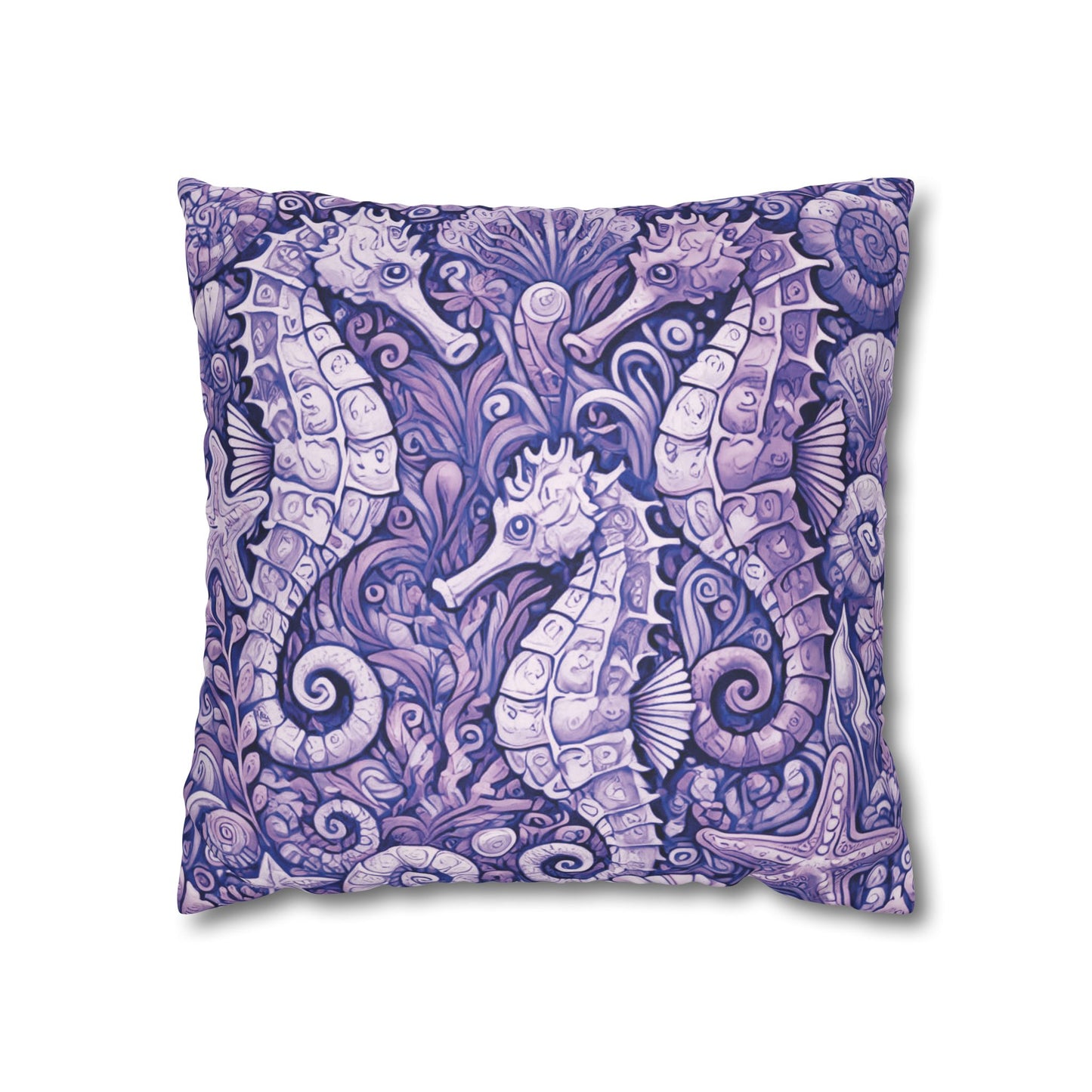 Faux Suede Square Pillowcase - Seahorse Trio, Amethyst