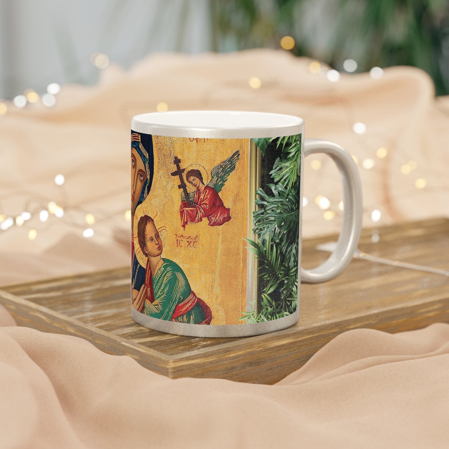 Religious Metallic Mug, Gold or Silver - MACRO "Tropical Our Lady of Perpetual Help"