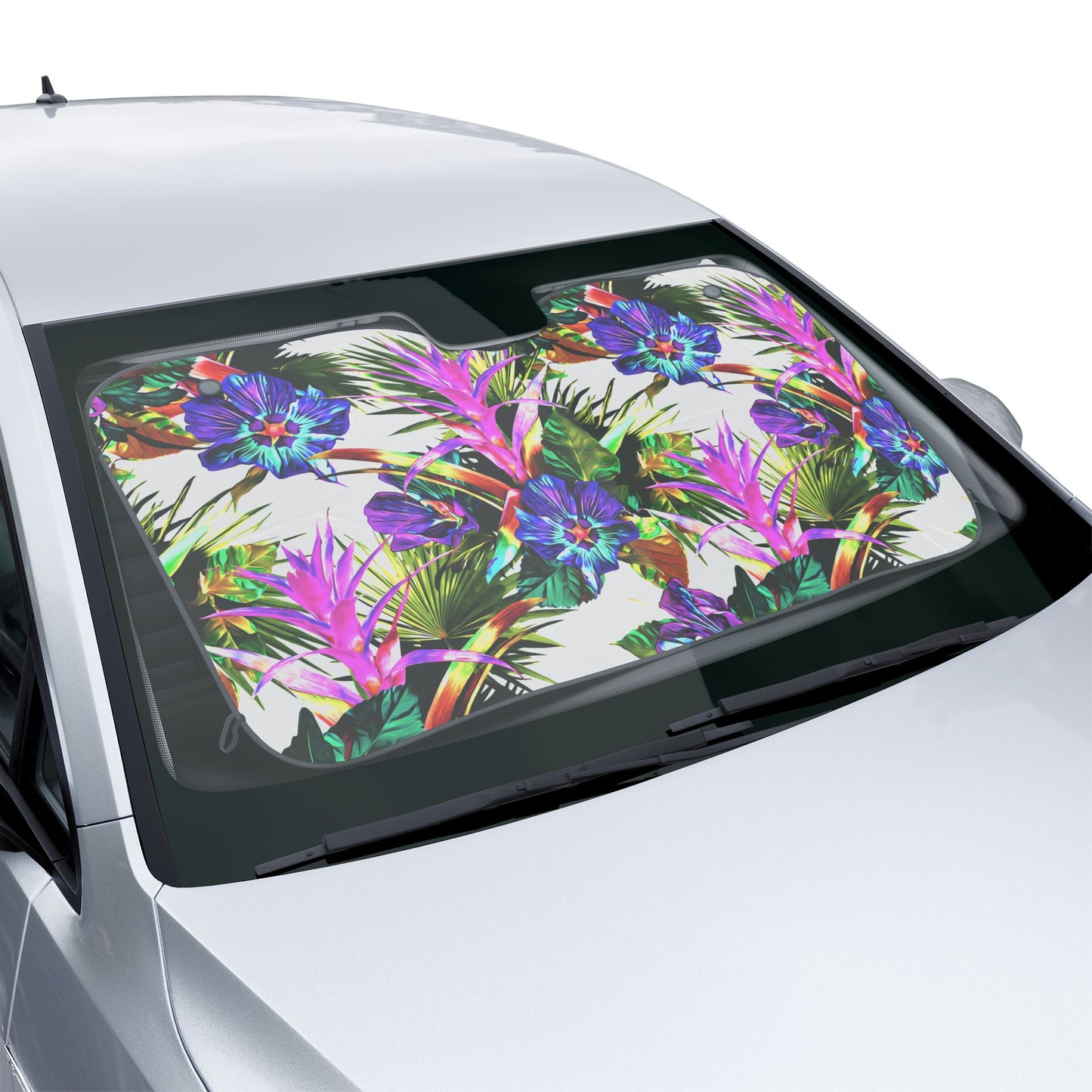 Tropical Floral Car Sun Shades / Plant Palooza, White