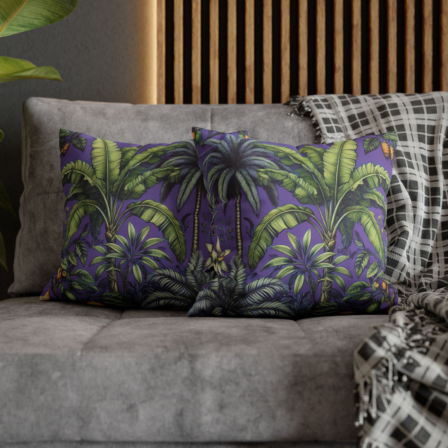 Faux Suede Square Pillowcase - Tropical Fruit, Purple