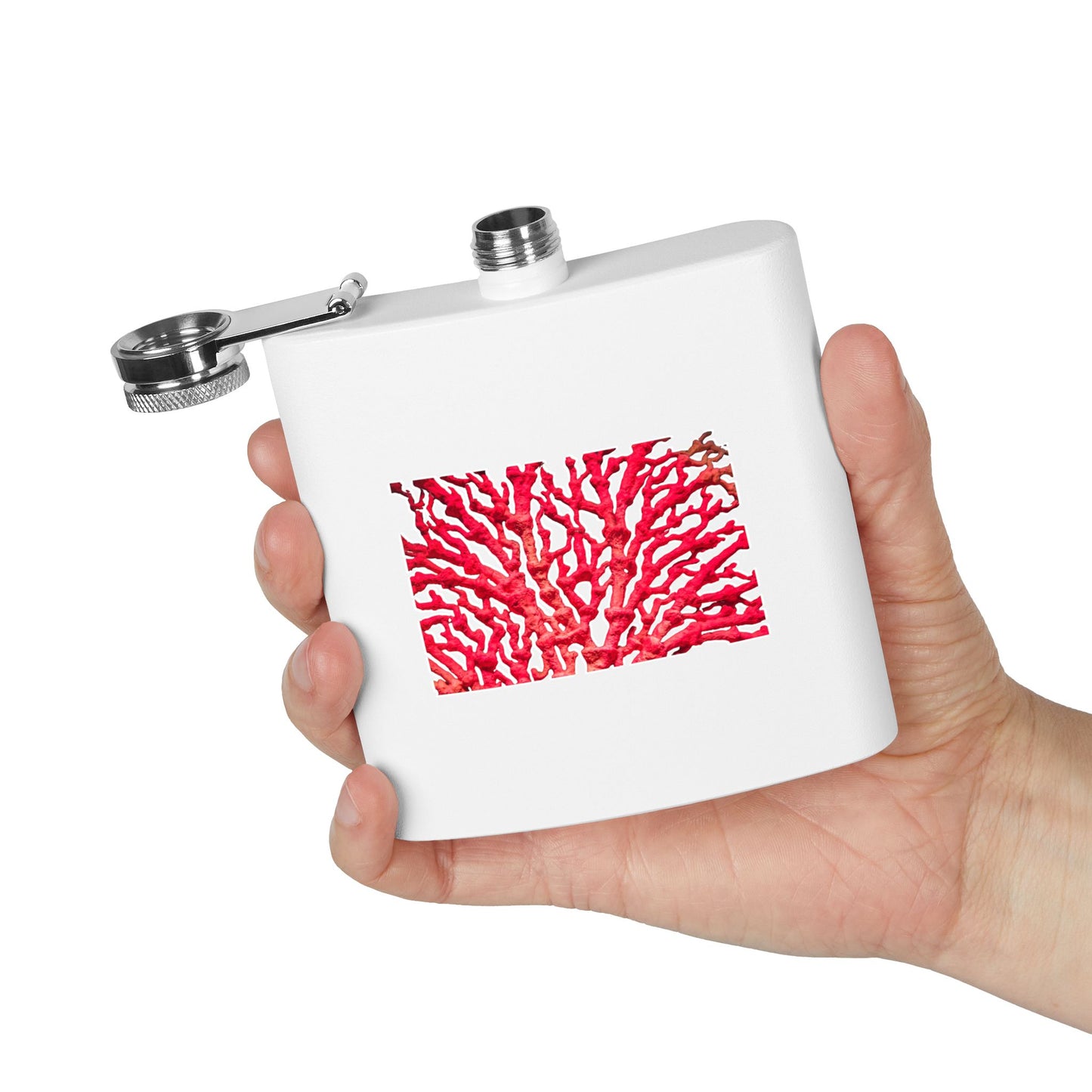 Tropical Stainless Steel 6 oz. Flask, Many Colors  – Real Red Coral