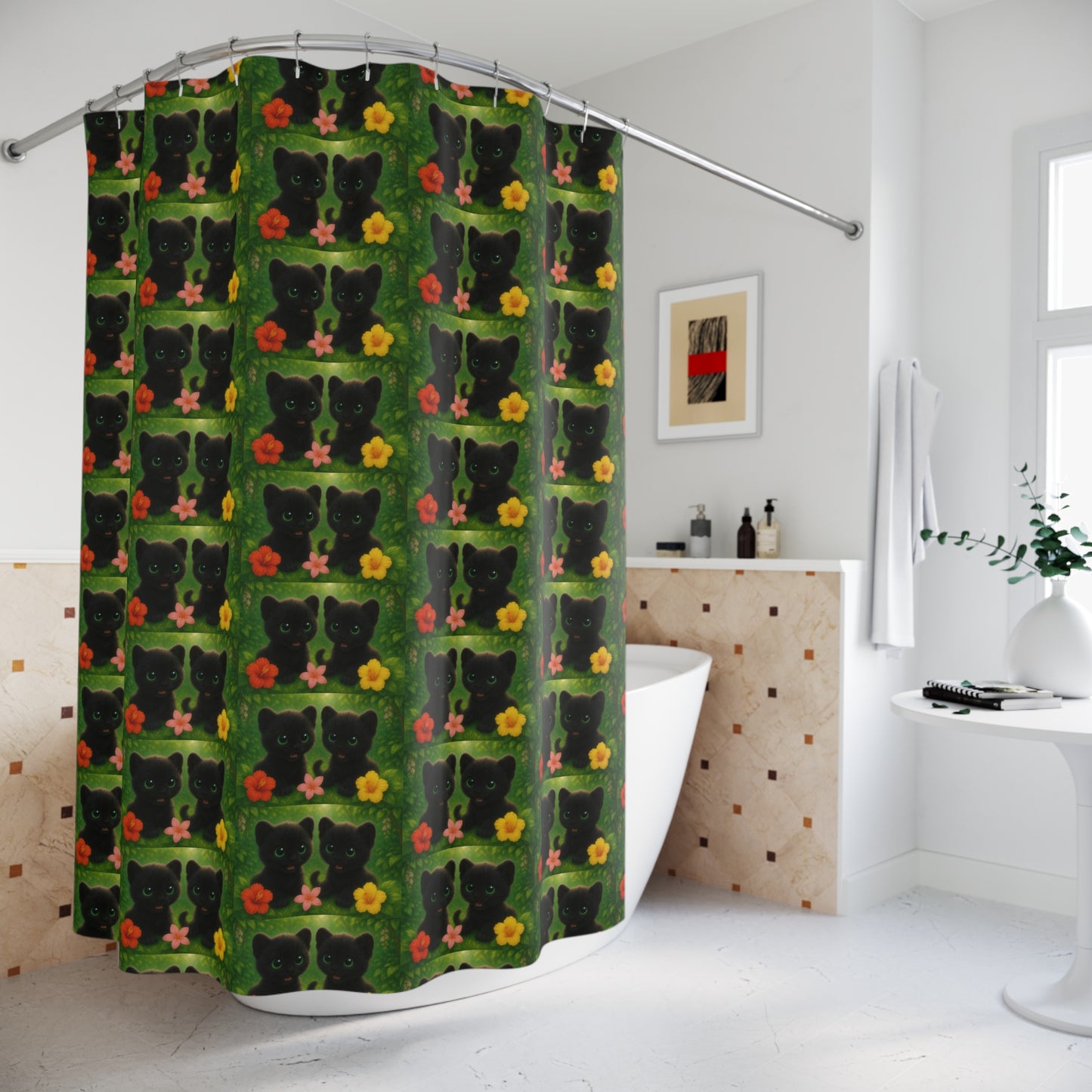 Tropical Shower Curtain - Rainforest Bathroom Decor / Baby Black Panthers