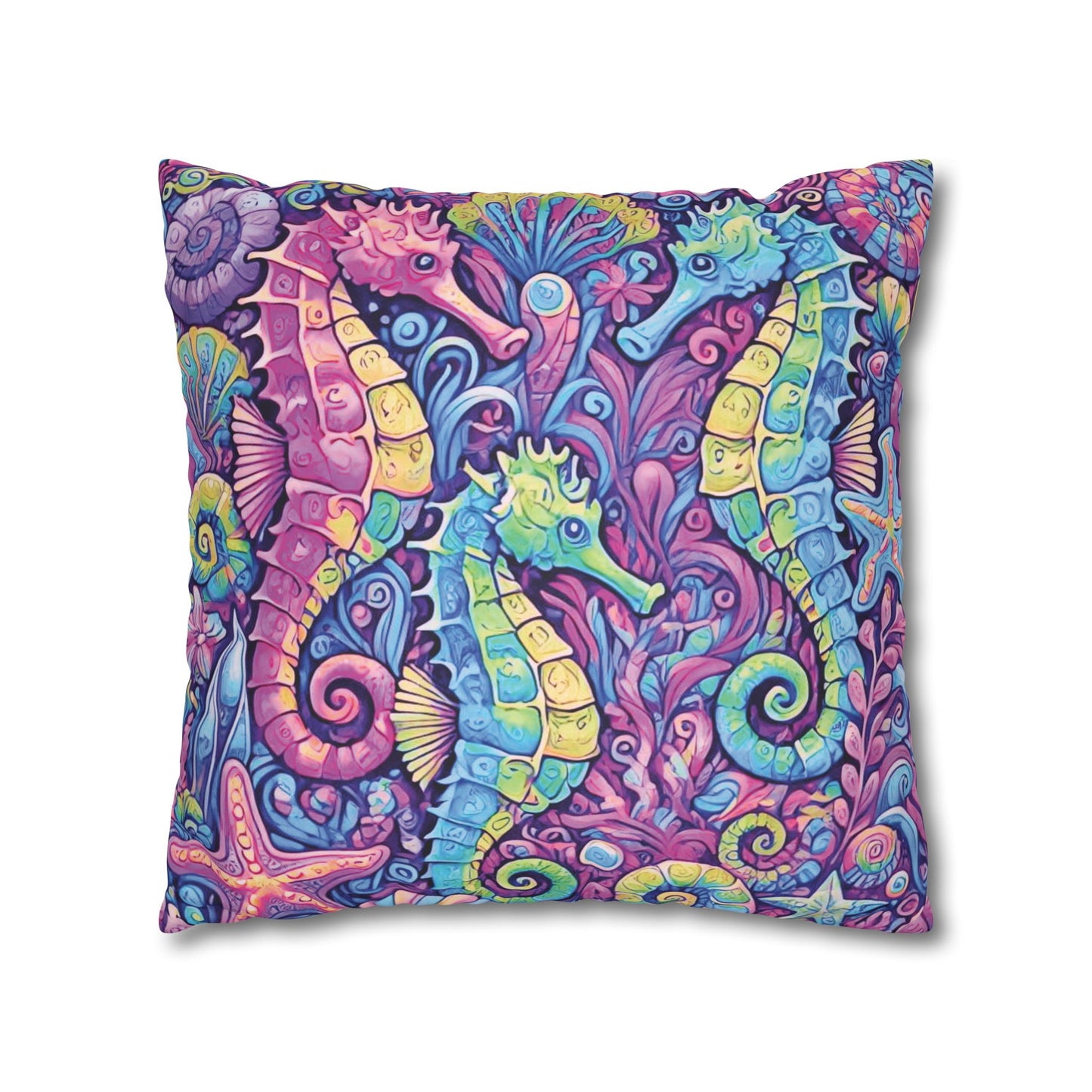 Faux Suede Square Pillowcase - Seahorse Trio/Fantasy Pop