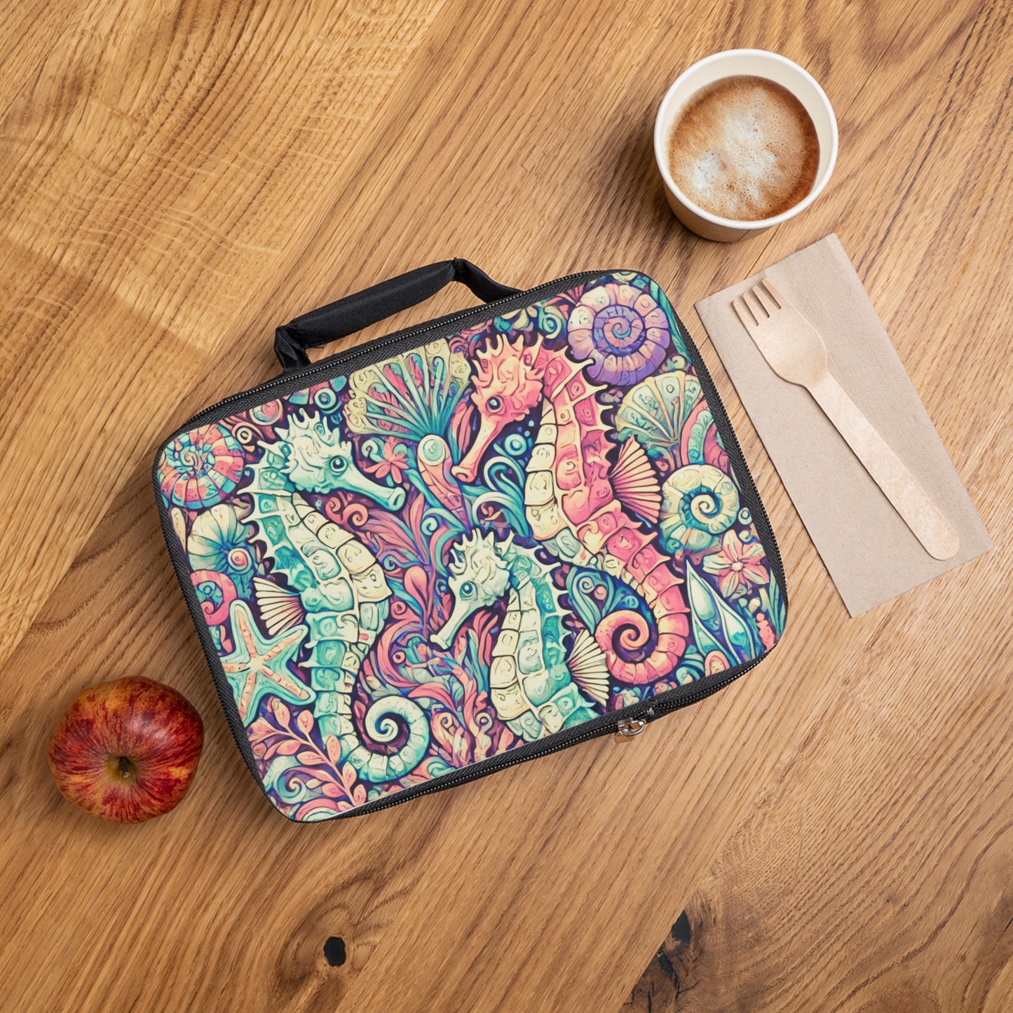 Seahorse Trio/Retro Lunch Bag - Eco-Friendly Insulated Tote, Adult and Child Lunchbox / Perfect for Picnics, Beach Outings