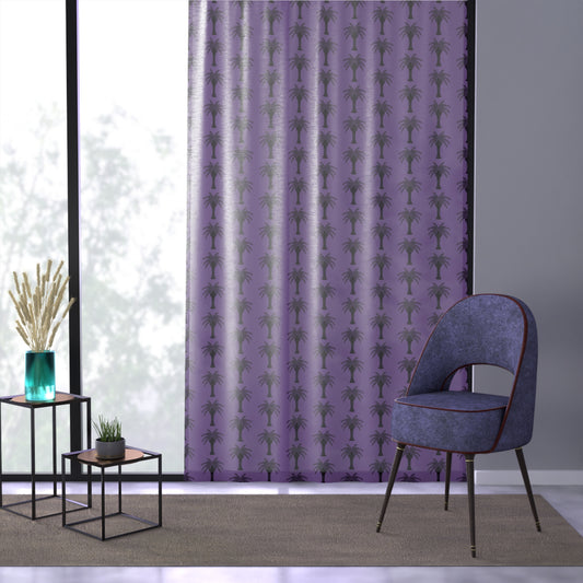 Deco Palm/Light Purple Semi-Transparent Window Curtain, 50" x 84" - Colorful Tropical Home Décor