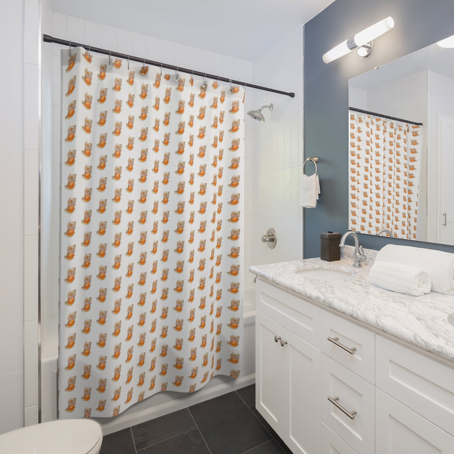 Tropical Shower Curtain - Ocean Bathroom Decor / Conch Shell/White