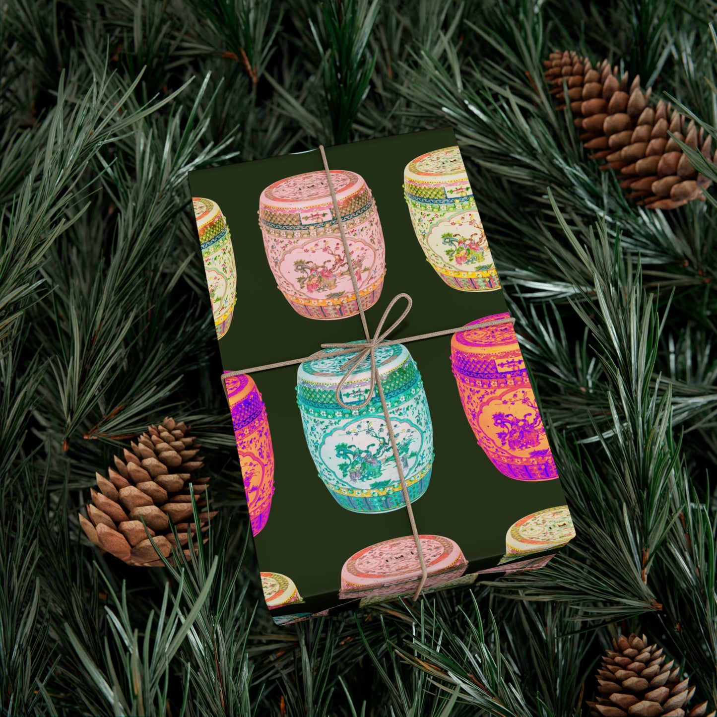 Wrapping Paper - Tropical Gift Wrap for All Occasions / 3 Sizes, 2 Finishes / Pop Art Porcelain Stools, Black