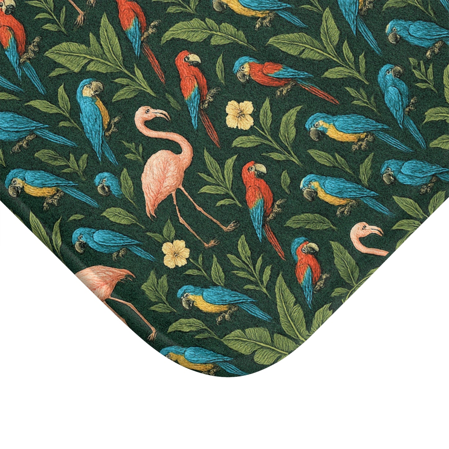 Flamingos and Parrots Bath Mat, 2 Sizes - Tropical Vibes for Home Decor