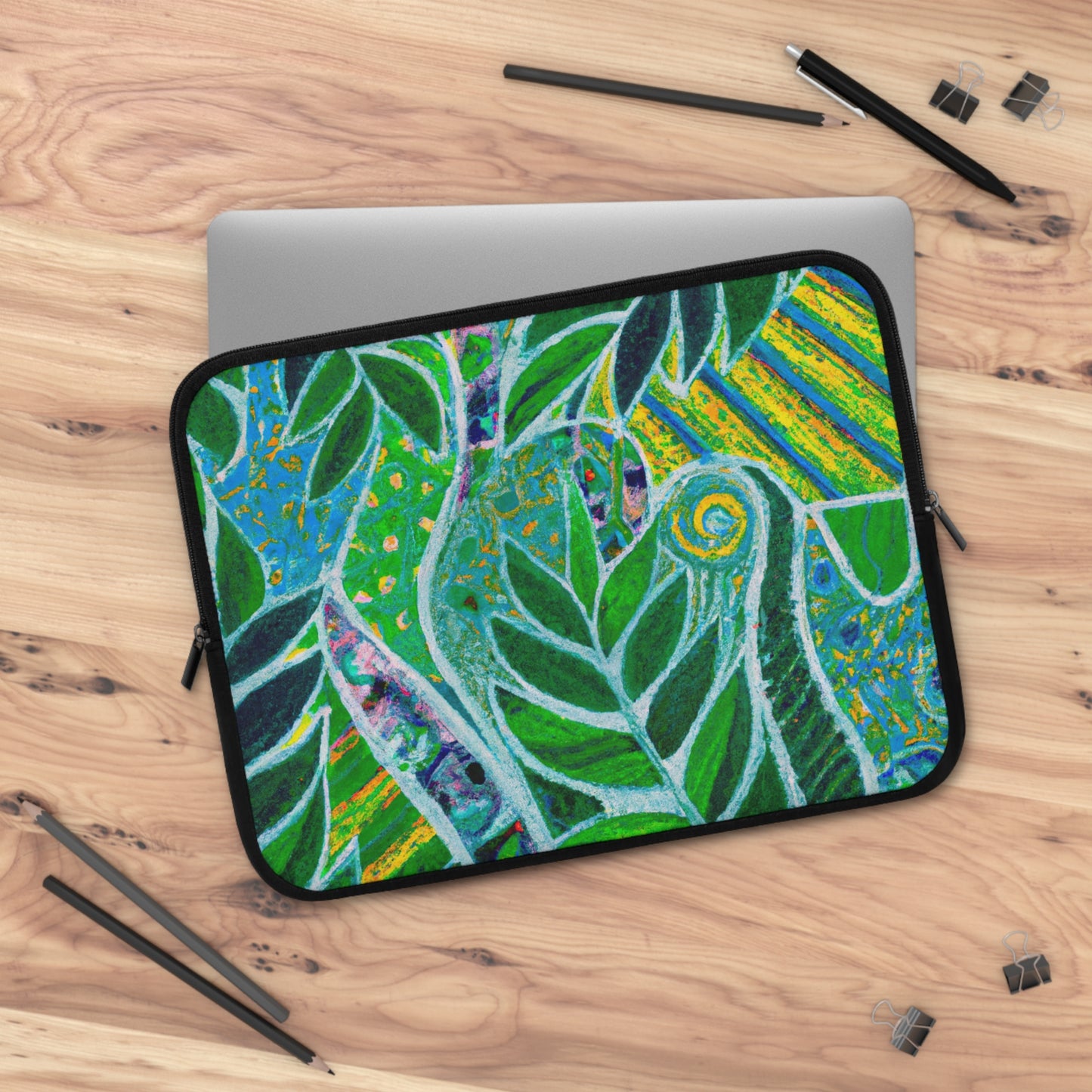 Tropical Laptop Sleeve, 5 Sizes - Perfect for Beach Lovers & Students / Amazon Whimsy, Green