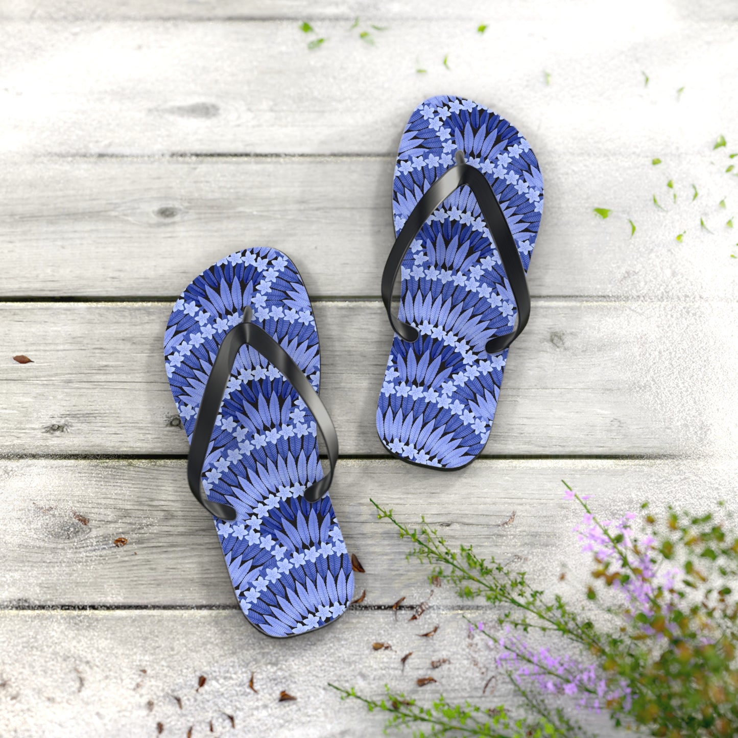 Flip Flops - Plumeria and Palms, Blue