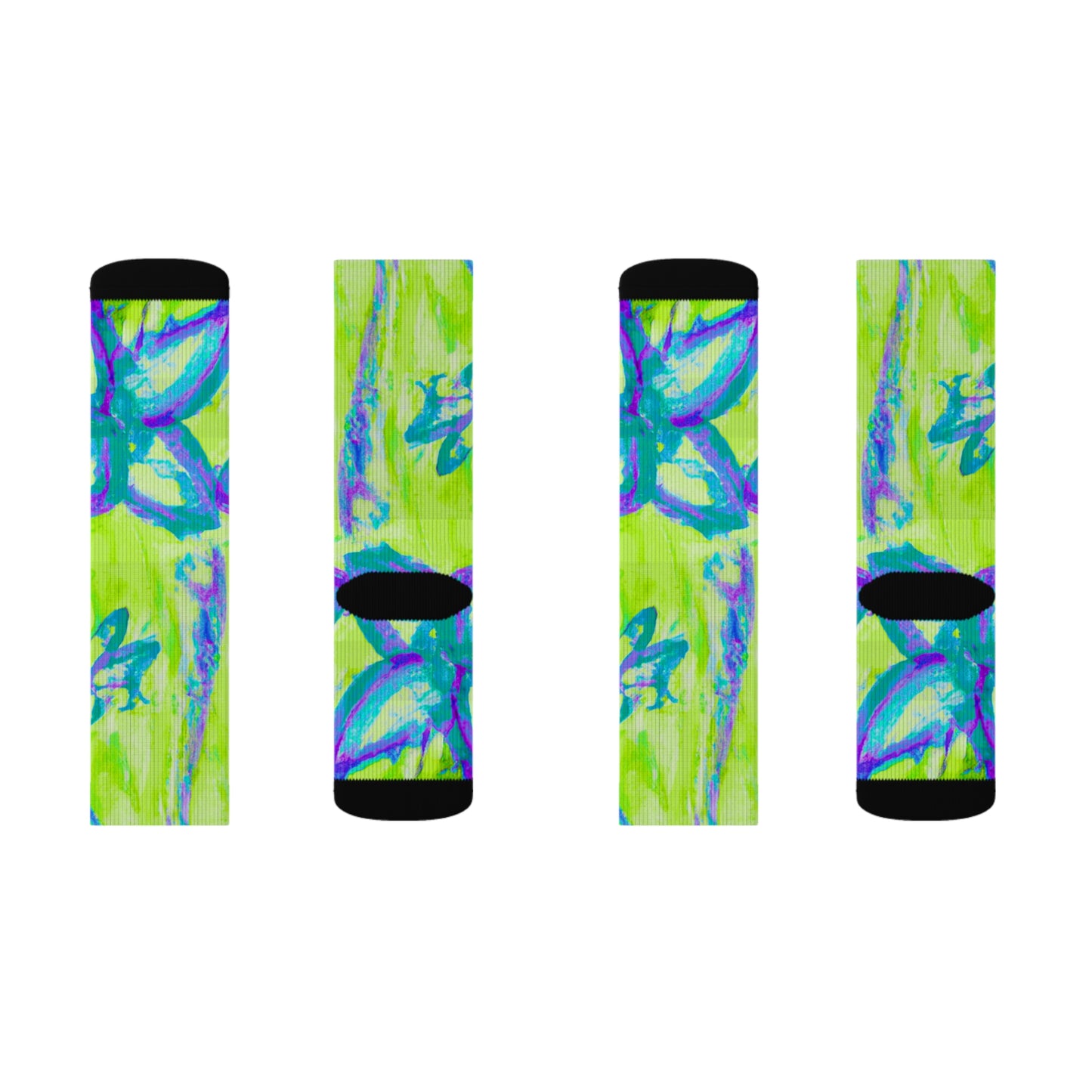 Lime Tropical Doodles Sublimation Fleece-Lined Socks - Colorful Palm Tree/Flower Design
