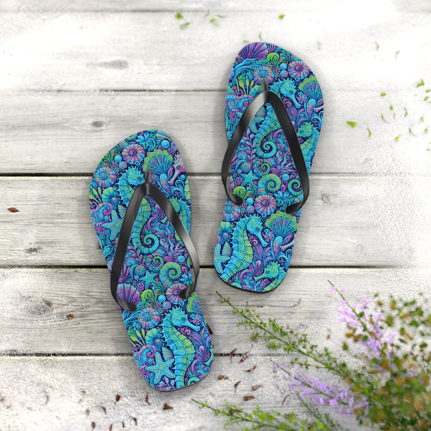 Flip Flops - Seahorses/Turquoise Pop