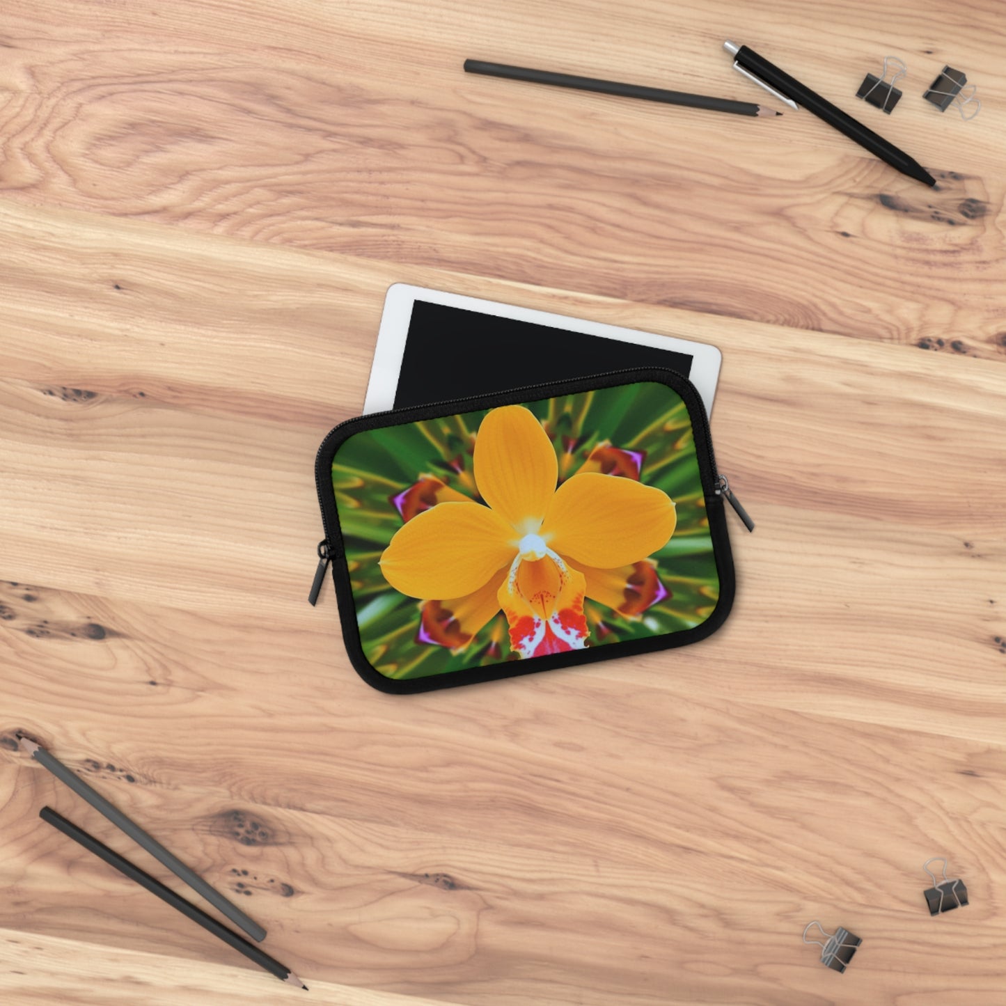 Tropical Laptop Sleeve, 5 Sizes - Perfect for Beach Lovers & Students / Kaleido Orange Orchid