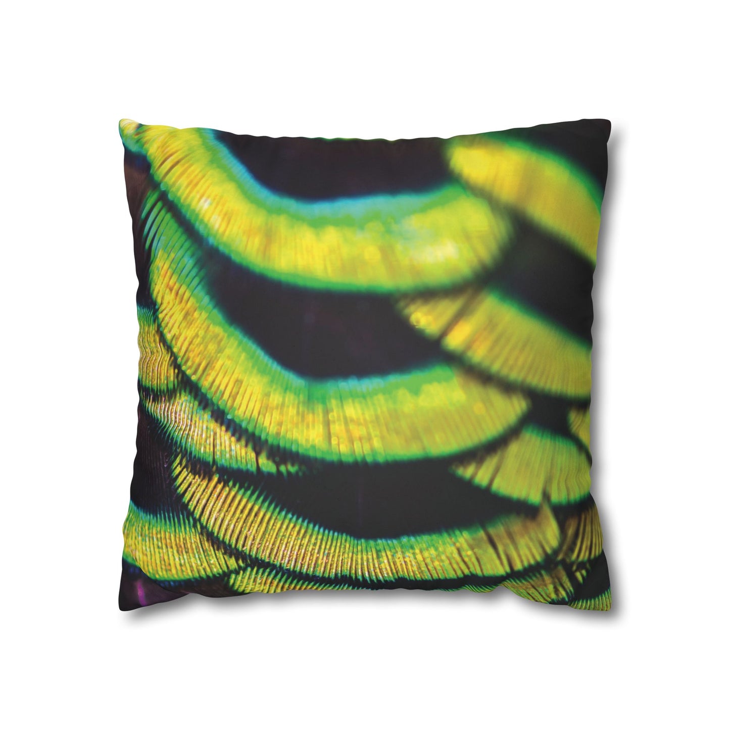 Faux Suede Square Pillowcase - Yellow Peacock Feathers