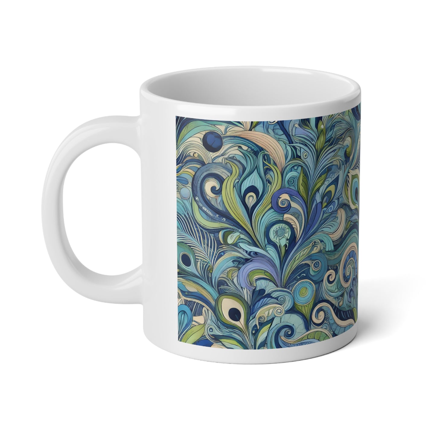 Jumbo Mug, 20oz, Peacock Currents Blue | Tropical Coffee Cup