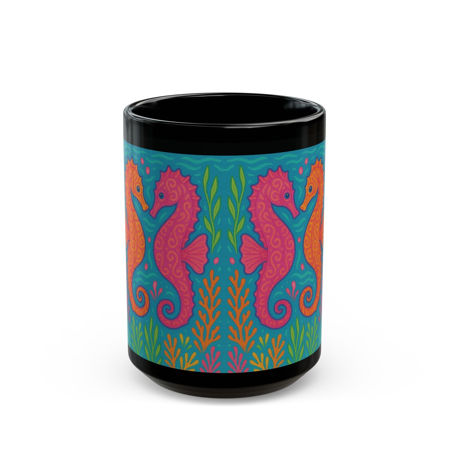 Black Coffee Mug - Sunset Seahorses