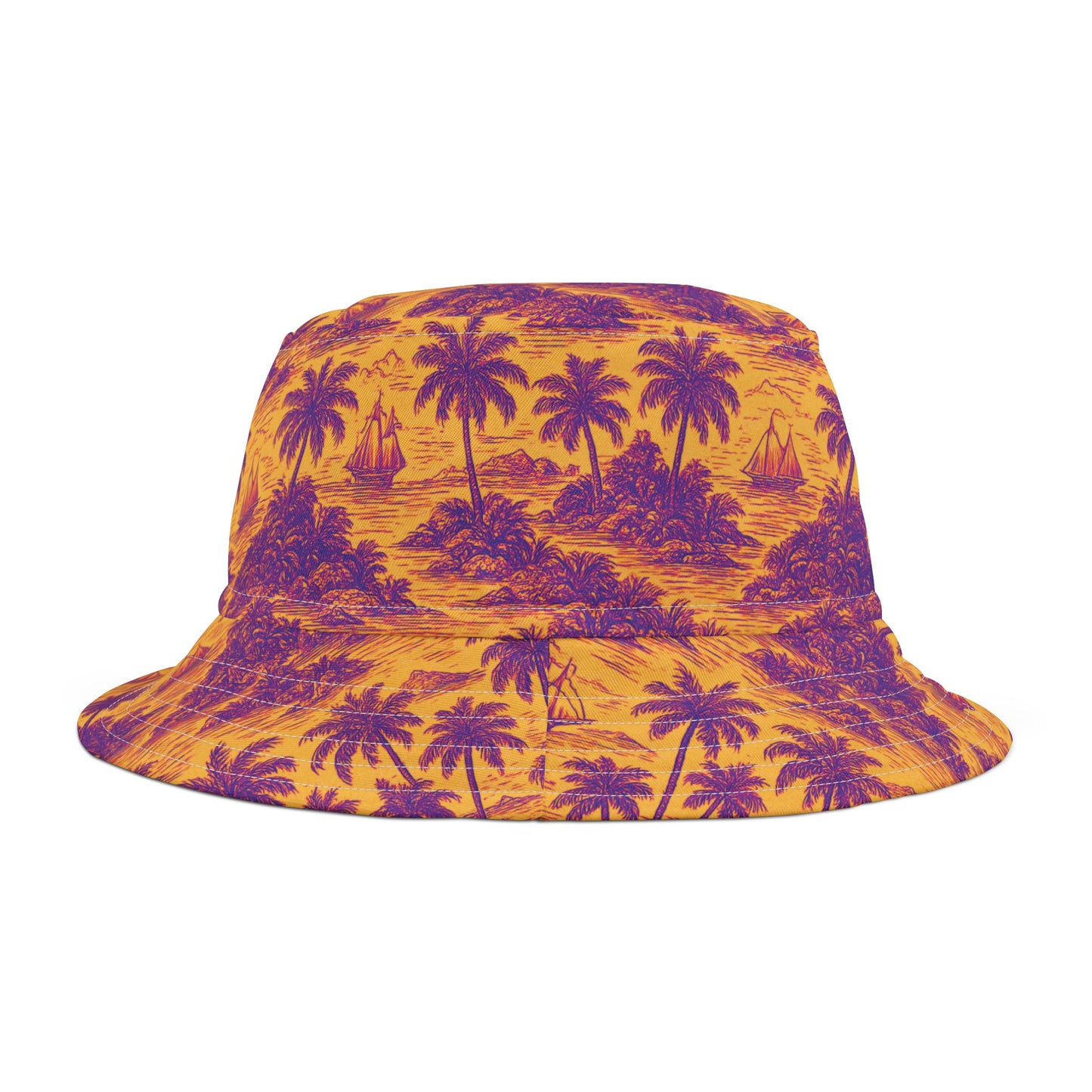 Tropical Polyester Bucket Hat, 2 Sizes - Faraway Toile/Pop