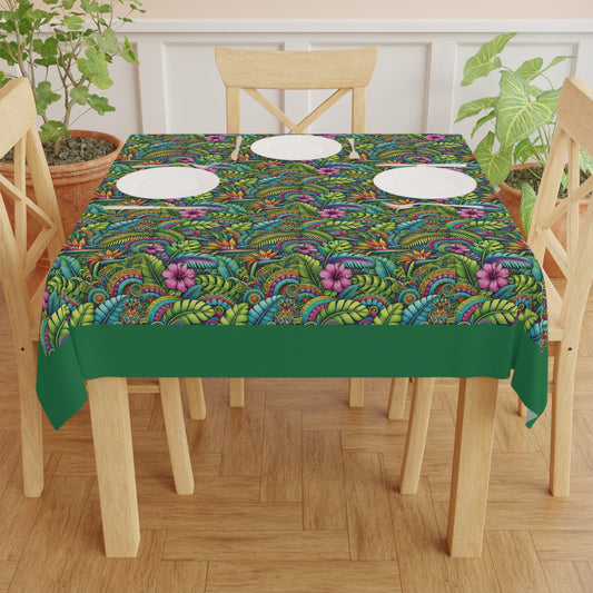 Rainforest Blooms/Dark Green ~ Square Tablecloth, 55" x 55"