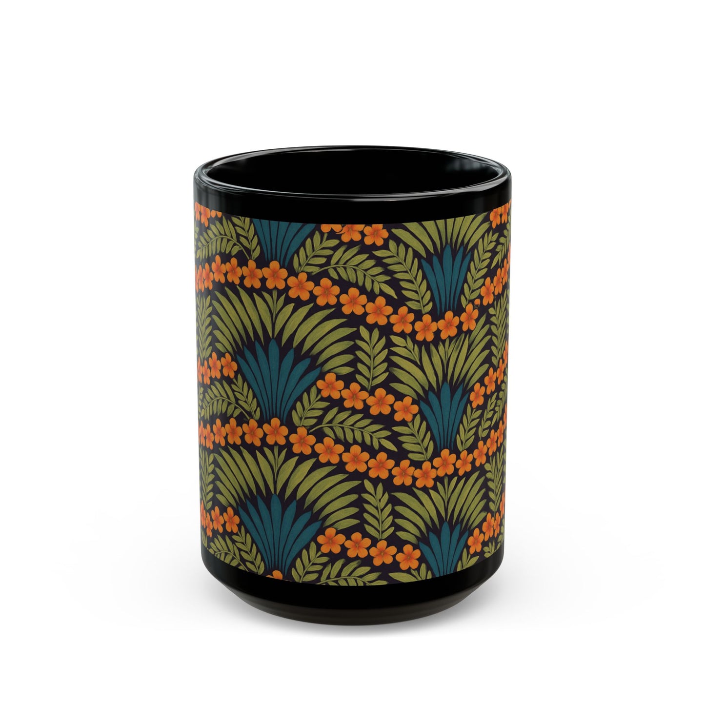 Black Coffee Mug - Hibiscus Fan Dance, Orange