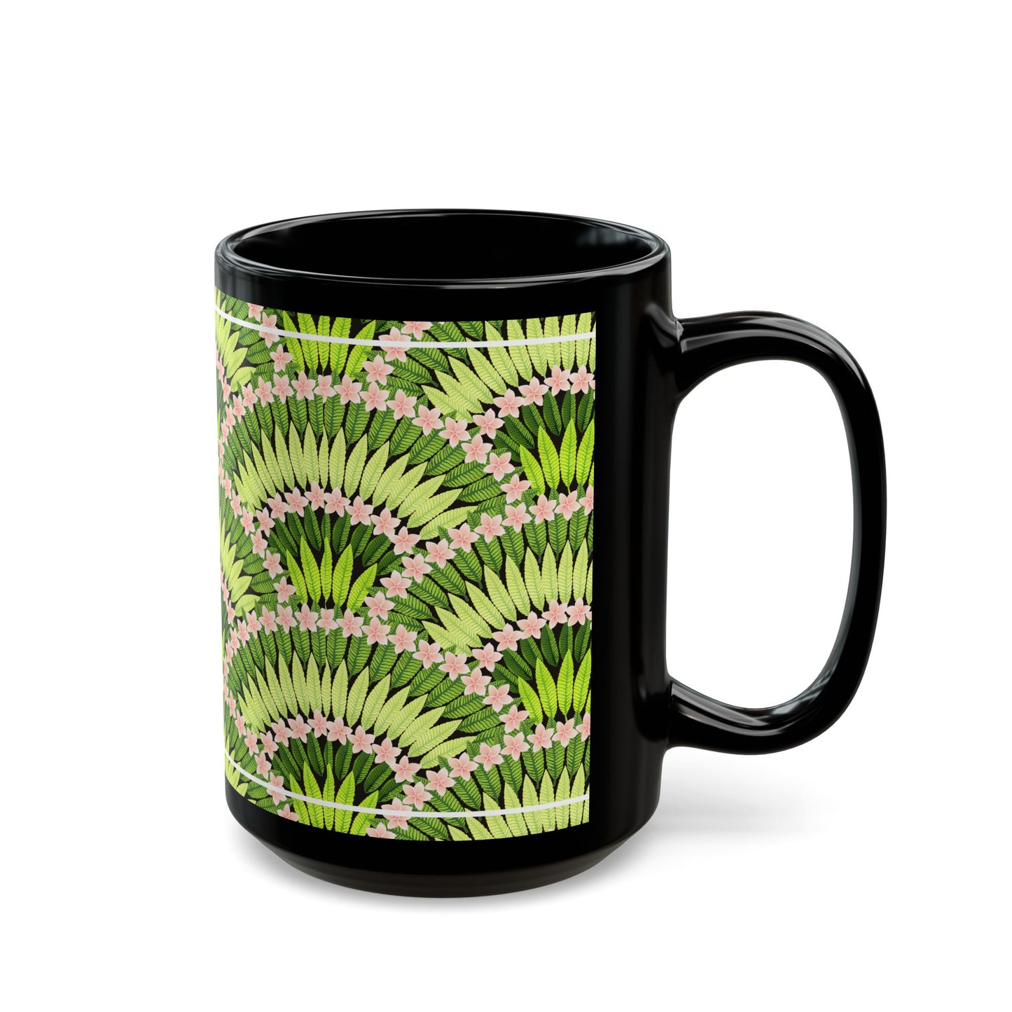 Lime Plumeria and Palms Black Coffee Mug