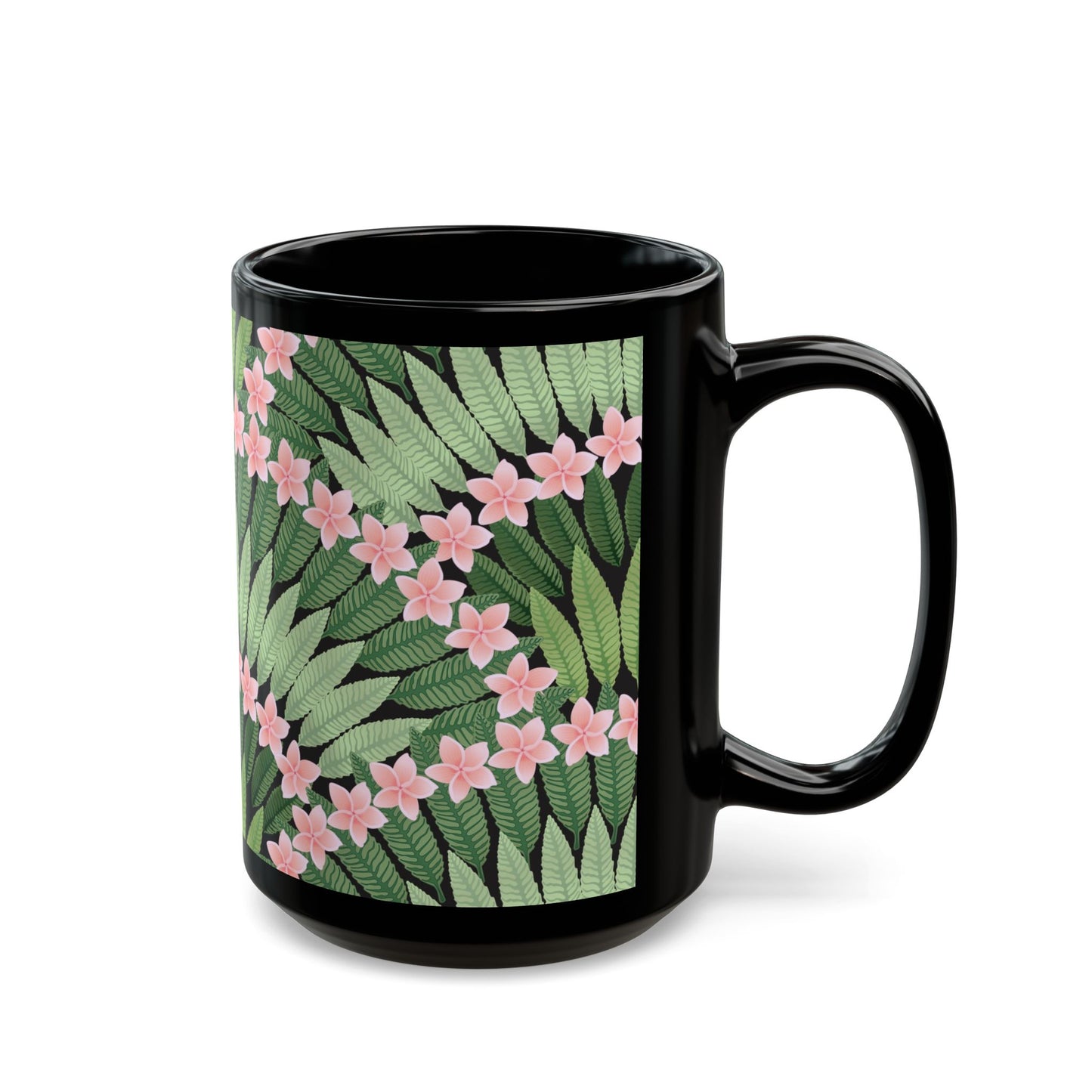 Plumeria and Palms Black Coffee Mug