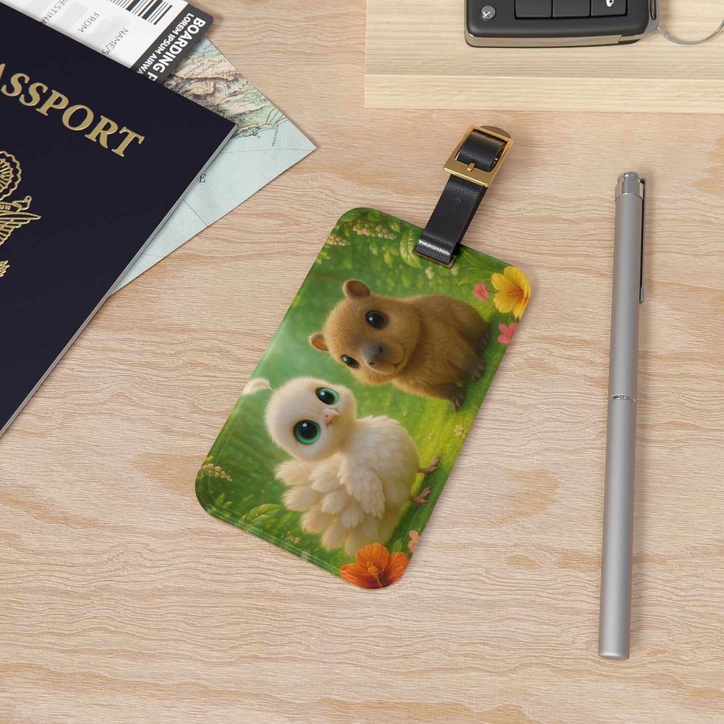 Luggage Tag - Baby White Peacock and Baby Capybara