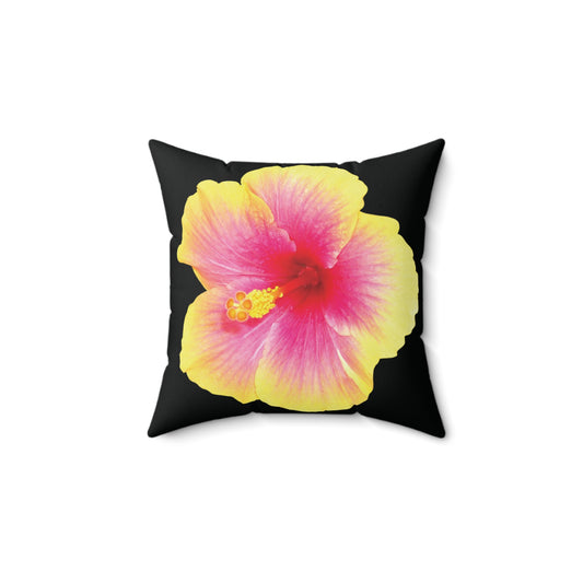 Decorative Pillow - Accent Cushion, 4 Sizes / Photo Yellow Hibiscus, Black