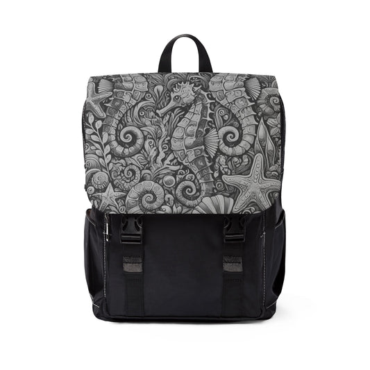 Tropical Casual Backpack - Perfect for Everyday Adventures / Seahorses/Noir