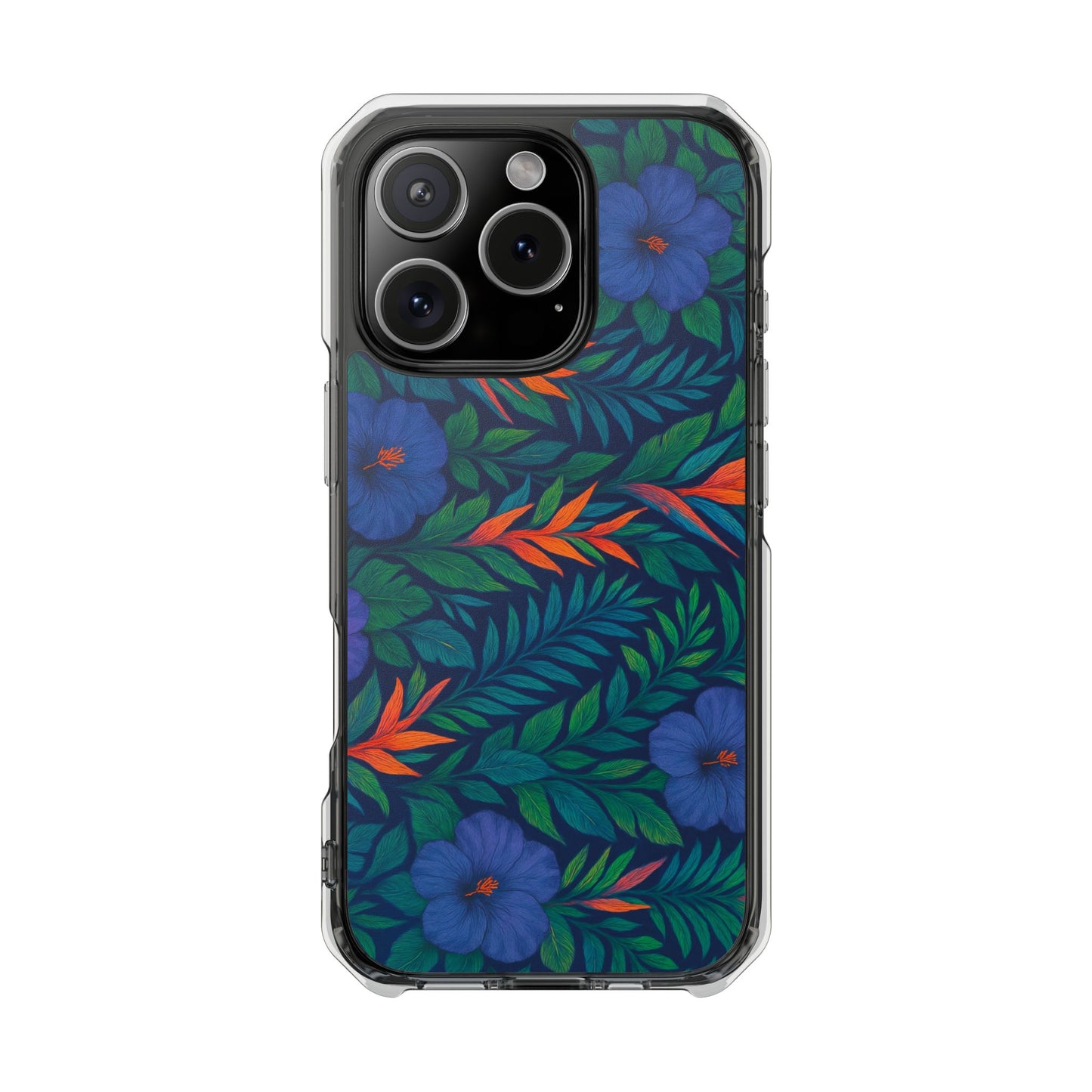 Midnight Flower Navy Magnetic Clear Phone Case, Many Models