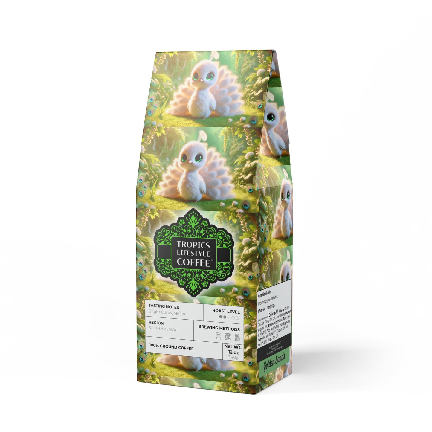 Golden Sands Single Origin™ Coffee (Light-Medium Roast) Specialty Grade / Baby White Peacock