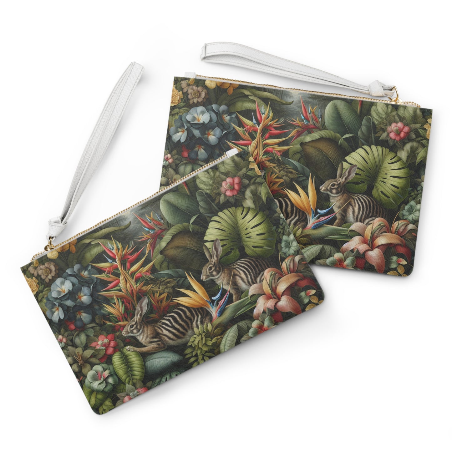 Tropical Faux Leather Clutch Bag - Perfect for Beach Adventures & Summer Vacations / Rainforest Rabbit Outing