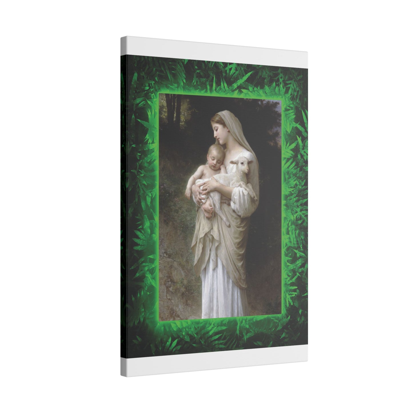 "Tropical Glow Innocence" Religious Canvas Artwork - Stretched Canvas Print / Virgin Mary & Jesus