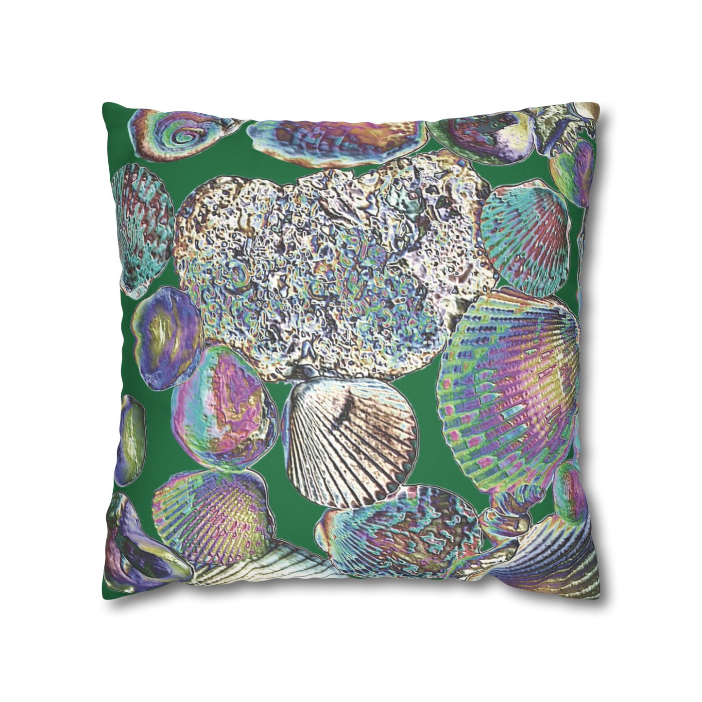 Faux Suede Square Pillowcase - Heatwave Seashell Collection, Dark Green