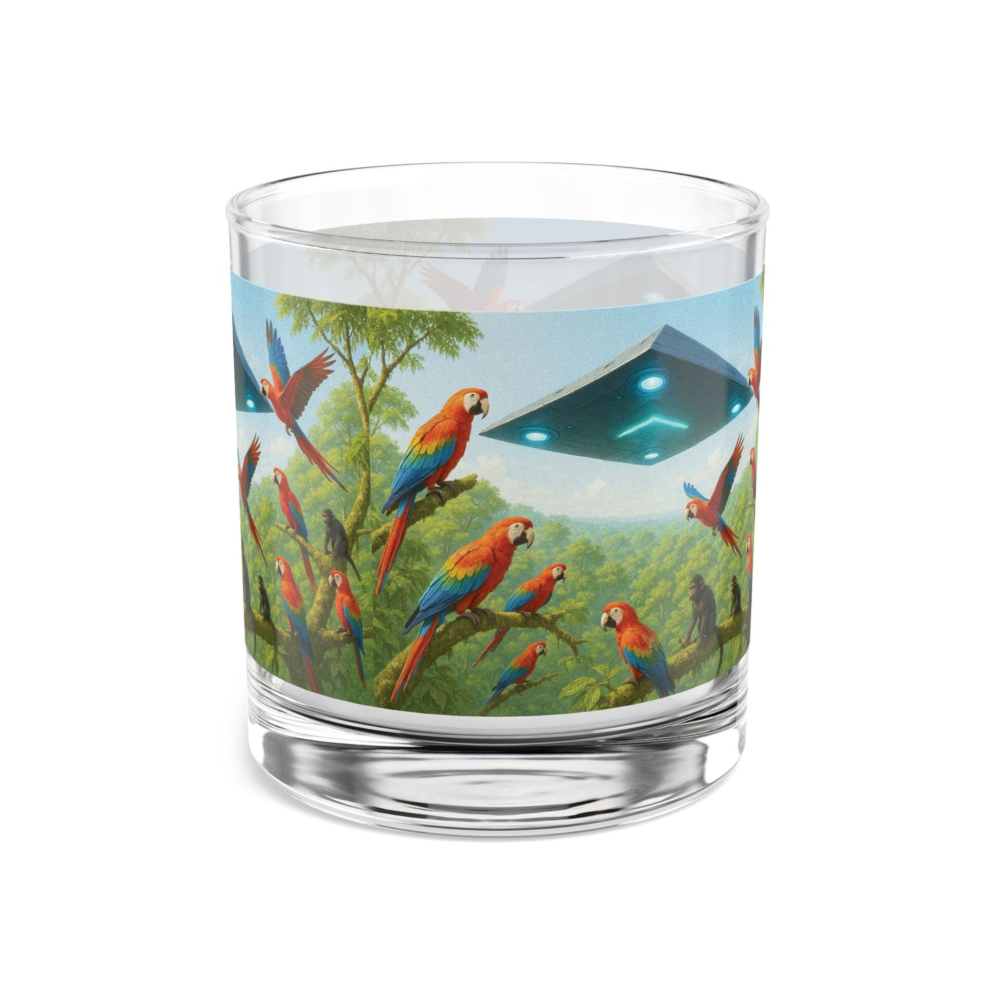 UFO and Macaws Rocks Glass - 10oz Colorful Island Design