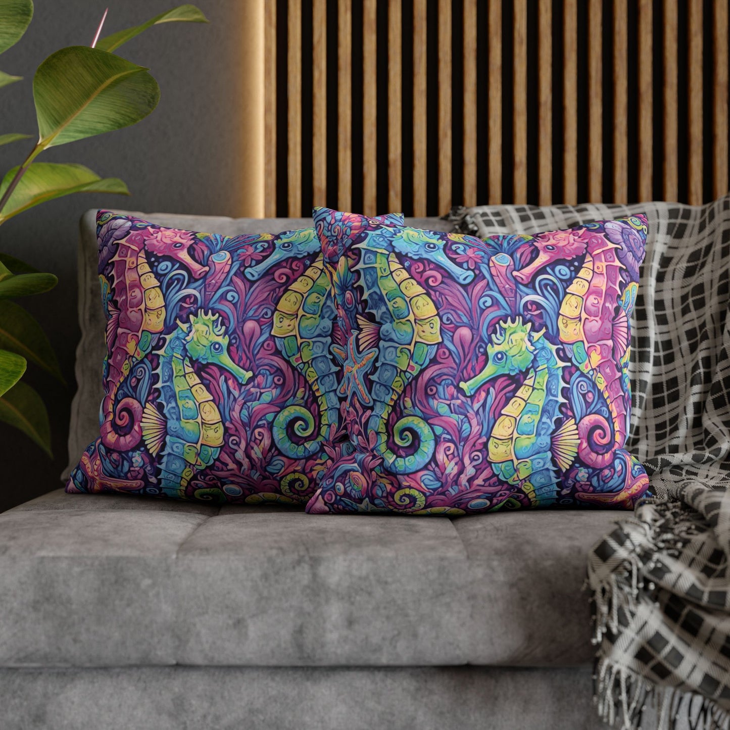 Faux Suede Square Pillowcase - Seahorse Trio/Fantasy Pop