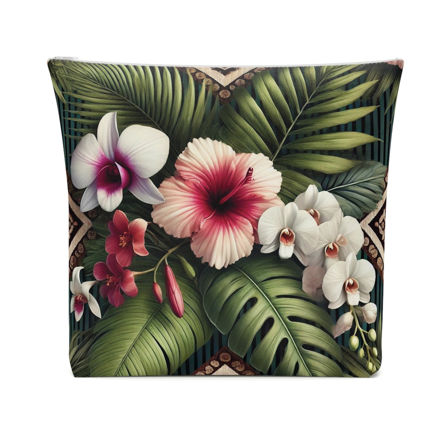 Tropical Cotton Cosmetic Bag, Makeup Pouch, 5 Sizes / Tiki Orchids