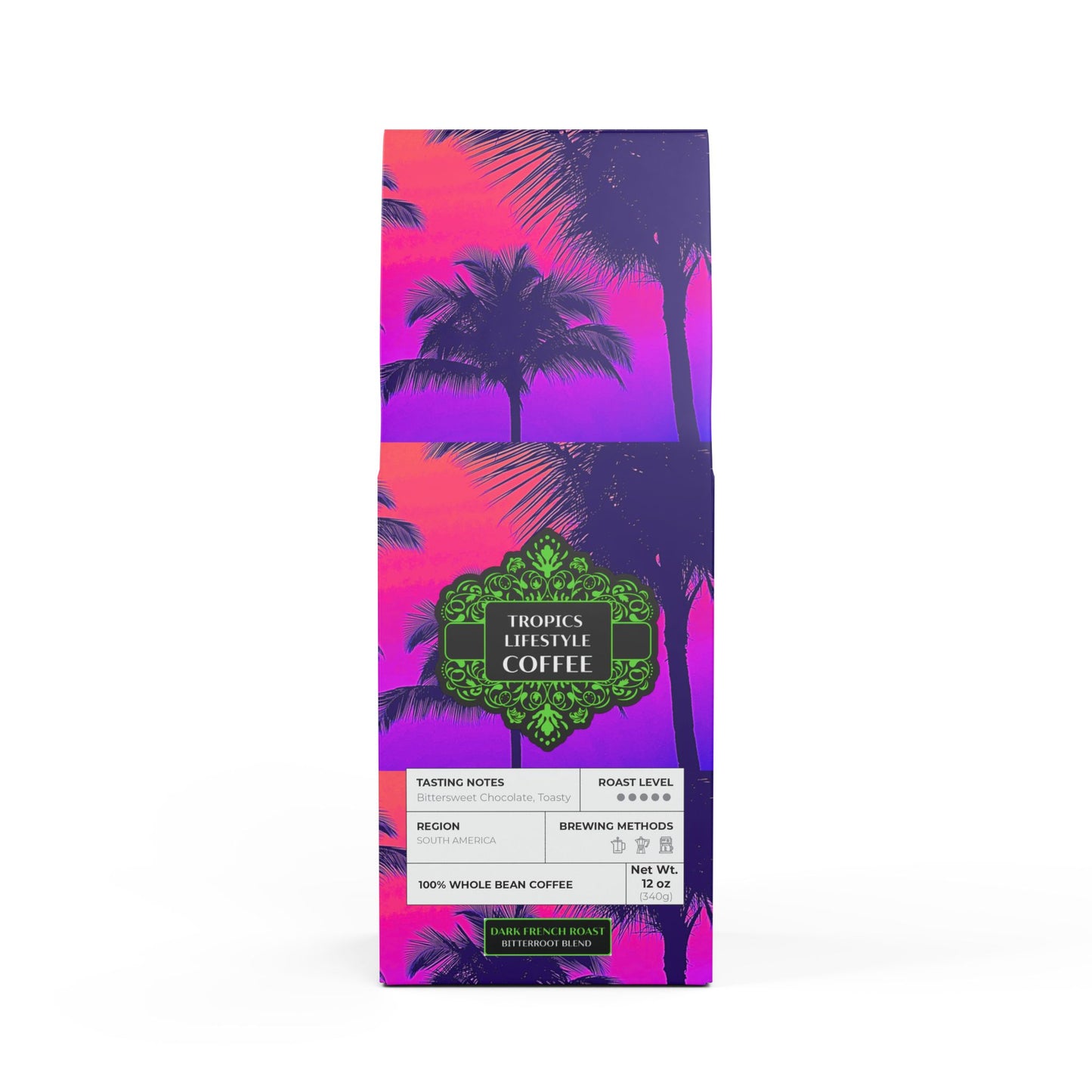Black Coral Blend™ (Dark French Roast) Specialty Grade Craft Coffee / Palm Glow, Pop