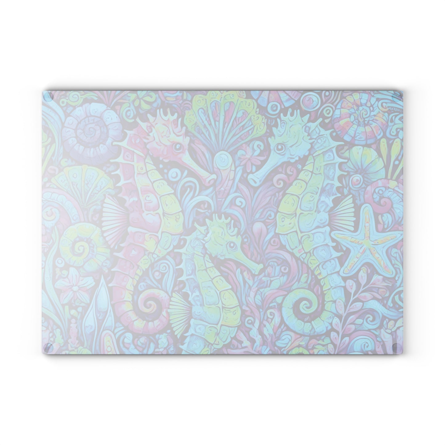 Glass Cutting Board, 2 sizes - Seahorses Turquoise Pop